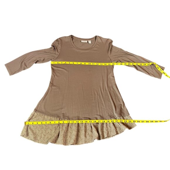 LOGO Camel-Colored Tunic w/2 Front Pockets, 3/4 Sleeves & Ruffle Bottom, Sz XXS - Picture 5 of 13